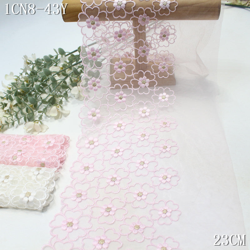FREEDOMBEAUTY | [1pack] Japanese pink and white simple gold thread flower mesh embroidery lace, skirt handmade jewelry lace accessories