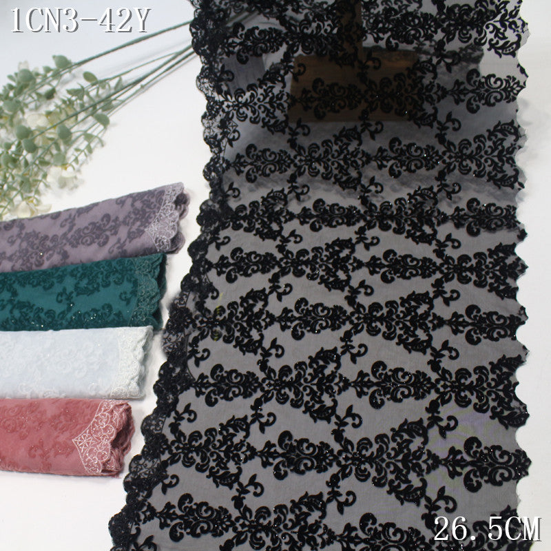 FREEDOMBEAUTY | [1Pack] Multi-color chiffon mesh full-width flocking pattern embroidery lace 28cm clothing accessories home textile lace accessories