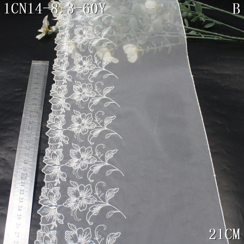 FREEDOMBEAUTY | [1Pack] Exquisite pure white flower cluster mesh yarn embroidered lace 21cm skirt underwear decorative lace accessories