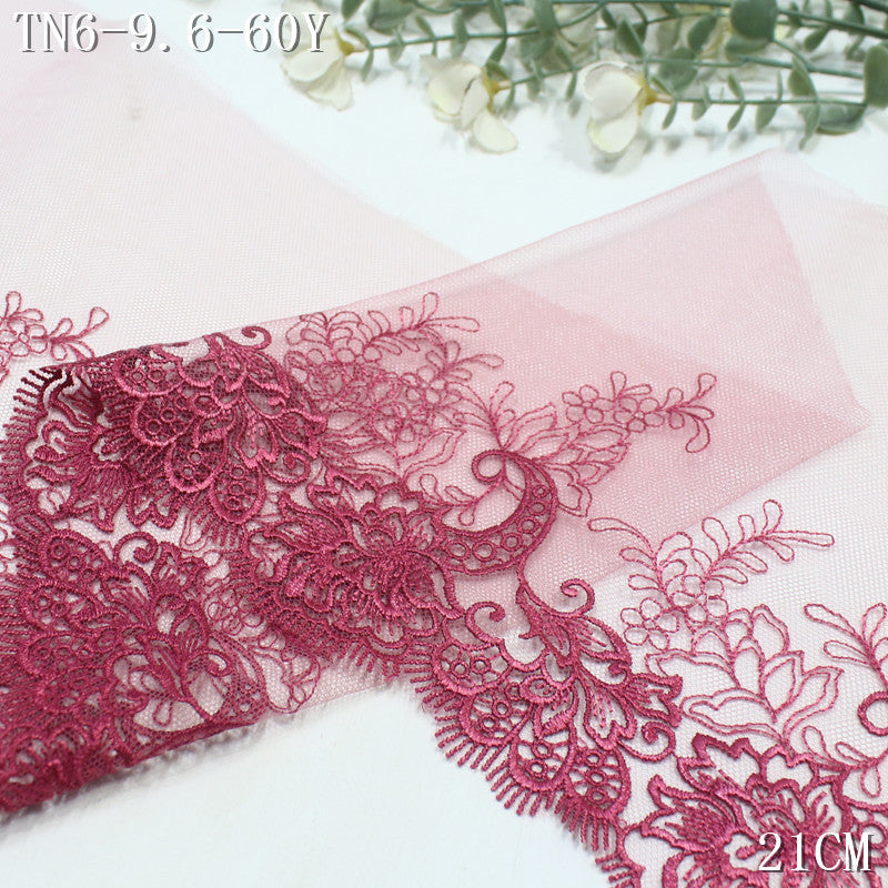 FREEDOMBEAUTY | [1pack] Classical berry red mesh embroidery lace exquisite embossing pattern 21cm high-end clothing home textile accessories