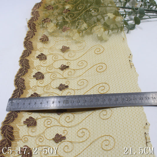 FREEDOMBEAUTY | Gold lace mesh gold thread leaf-rolled embroidery lace, luxury dress DIY lace accessories