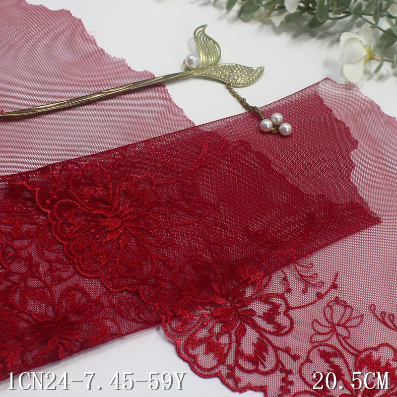 FREEDOMBEAUTY | Spot European classical style red exquisite flower mesh embroidery lace 20cm clothing underwear lace accessories