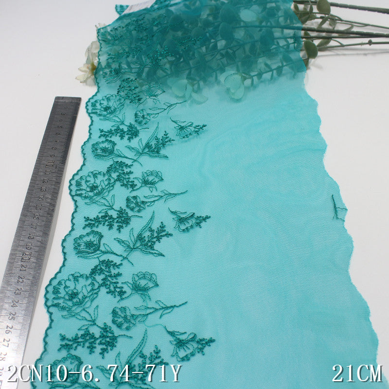 FREEDOMBEAUTY | Green bamboo mesh embroidery lace retro simple flower cluster, middle-aged women's clothing home textile lace accessories