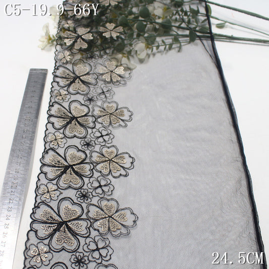 FREEDOMBEAUTY | [1Pack] Sweet and cool black and gold flower mesh embroidery lace, denim clothing neckline skirt lace accessories DIY