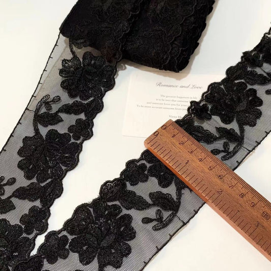 FREEDOMBEAUTY | Spot retro black and white keel embroidery mesh lace accessories decorative design DIY clothing fabric