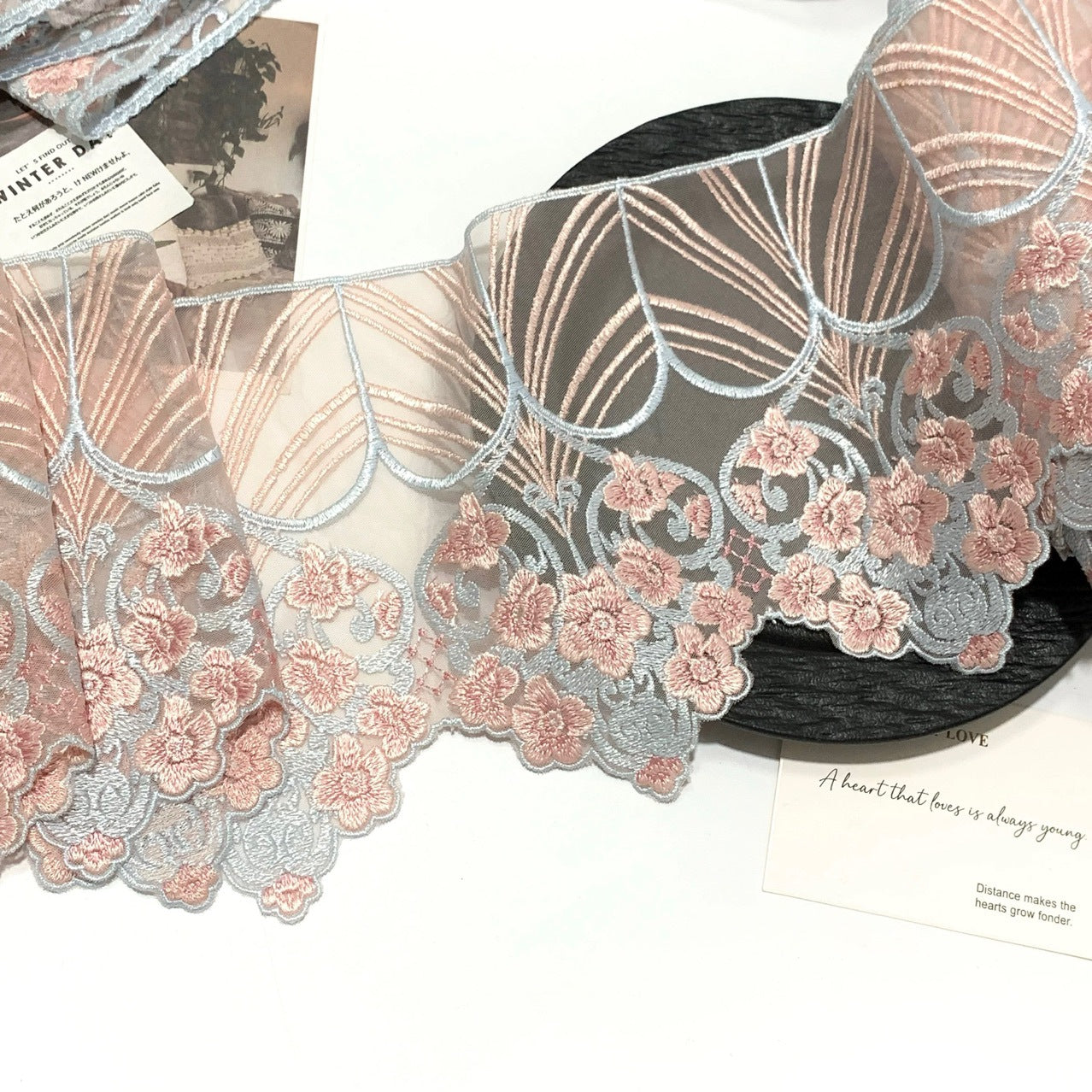 FREEDOMBEAUTY | Spot light pink blue antique soft home textile embroidered mesh lace accessories decorative DIY