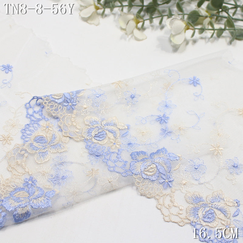 【1Pack】-Freedombeauty | Fresh and dreamy purple and yellow color matching flower white mesh embroidery lace 16.5cm clothing skirt accessories