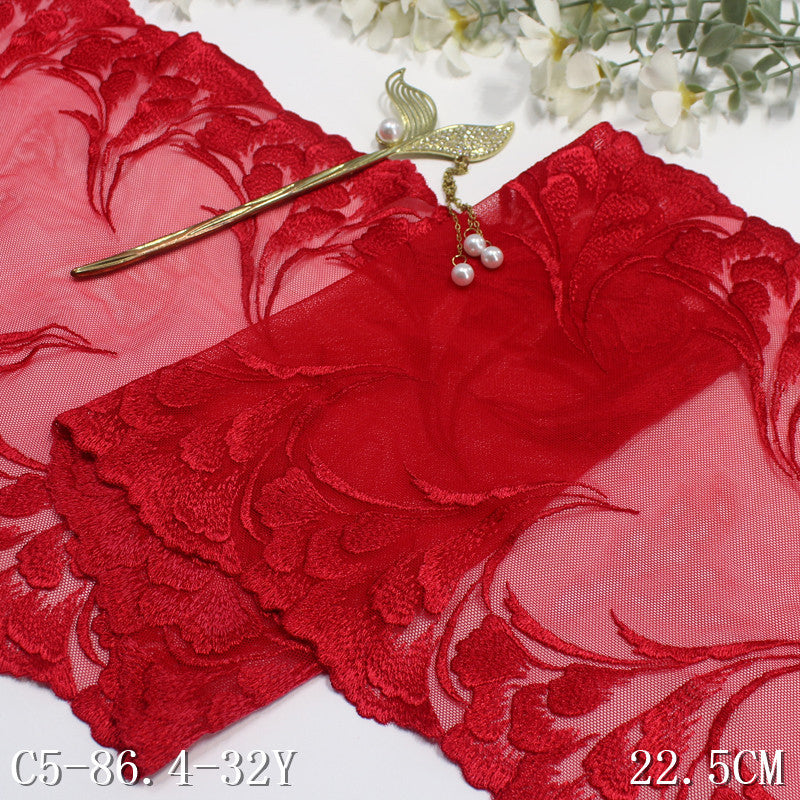 FREEDOMBEAUTY | Big red single/bilateral exquisite stamen embroidered lace 21cm underwear home textile lace accessories