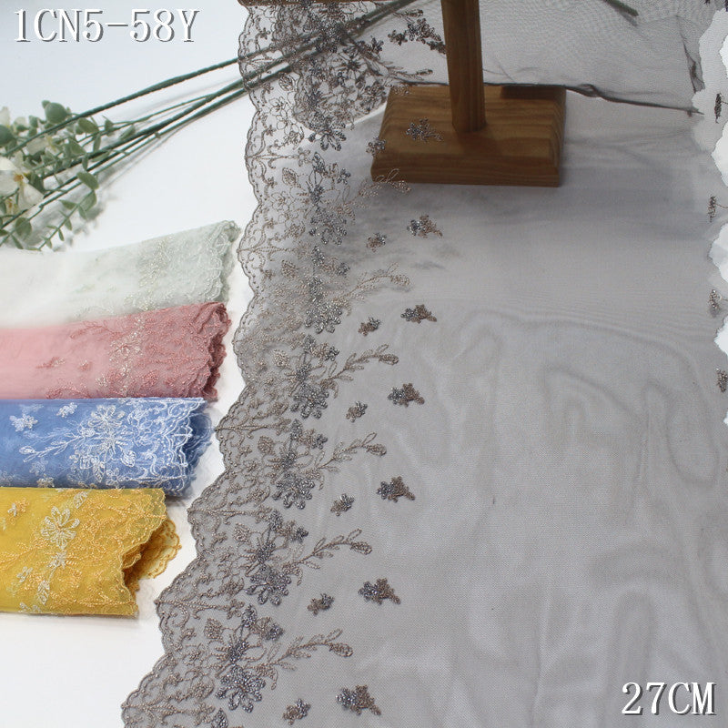FREEDOMBEAUTY | [1Pack] Color mesh embroidery lace fresh and beautiful silver thread small flower 27cm dress wedding lace accessories