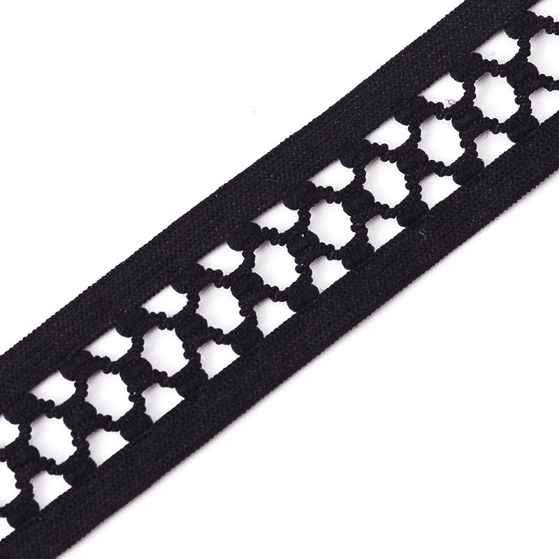 FREEDOMBEAUTY | Manufacturer supplies 2cm hollow knitted elastic elastic band, clothing accessories decorative webbing black and white spot