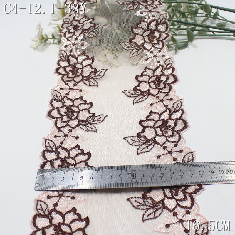 【1Pack】-Freedombeauty | Antique two-color mesh yarn bilateral fine embroidery flower embroidery lace 16.5cm texture clothing DIY accessories