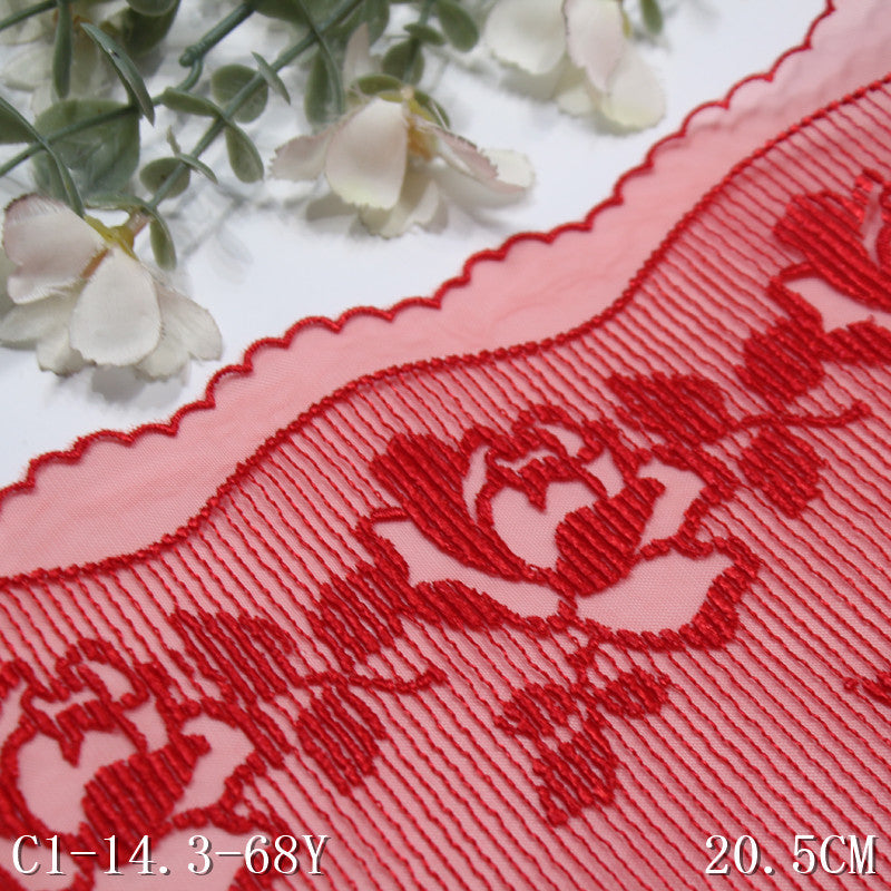 FREEDOMBEAUTY | Spot wholesale red mesh embroidery lace vertical pattern classical flower, clothing home sofa cushion lace accessories