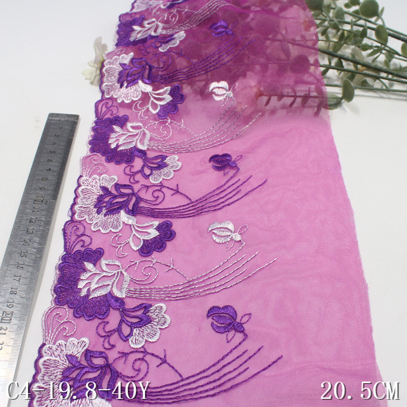 FREEDOMBEAUTY | Purple mesh tassel flower embroidery lace, performance clothes middle-aged clothing DIY lace accessories