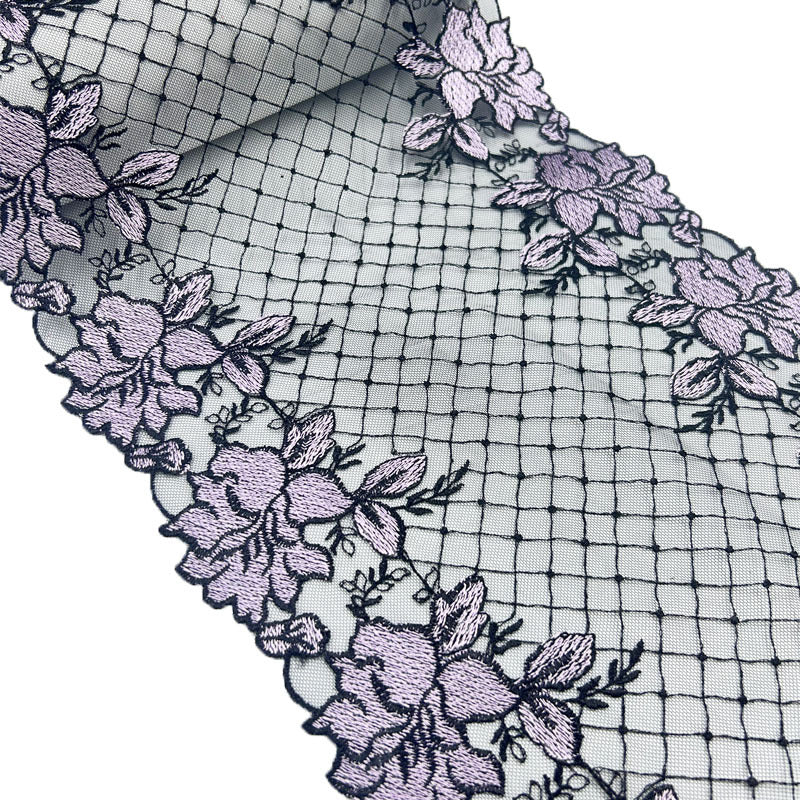 FREEDOMBEAUTY | Black Embroidery Mesh Grid Line Lace Underwear Lace Curtain Home Textile Sofa Cushion Accessories Three-dimensional Embroidery