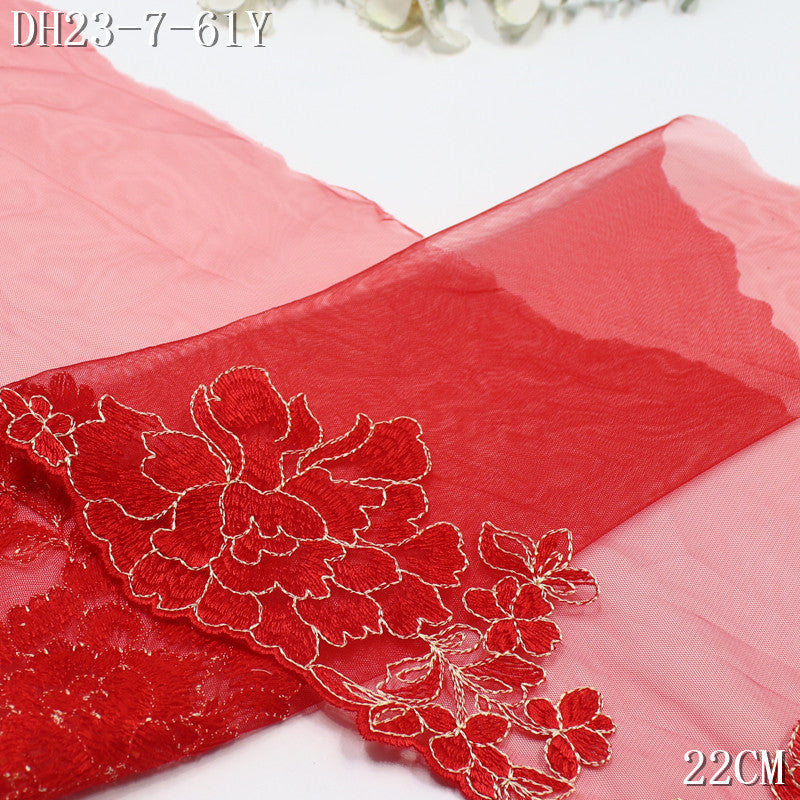 FREEDOMBEAUTY | Big red Chinese festive exquisite flower mesh embroidery lace, wedding cheongsam lace accessories DIY