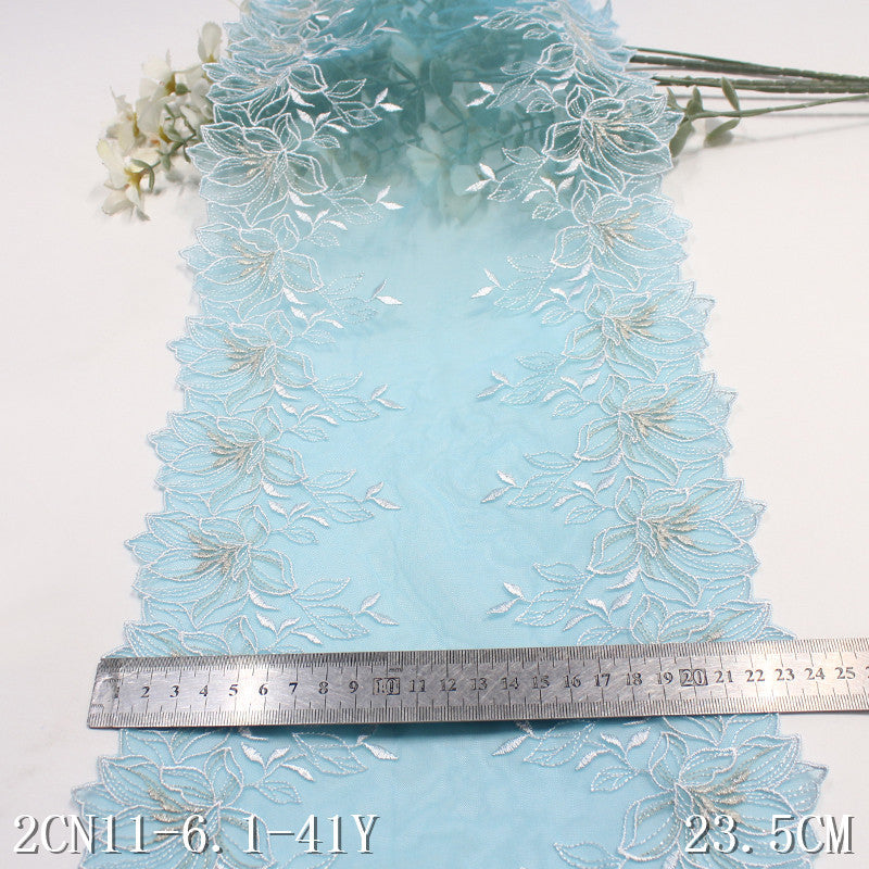 FREEDOMBEAUTY | [1Pack] Blue mesh exquisite silver thread flower embroidered lace, dress clothing handmade lace accessories