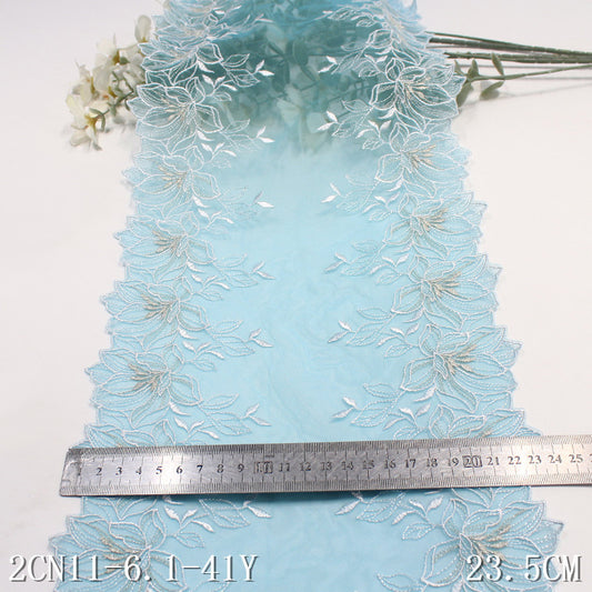 FREEDOMBEAUTY | [1Pack] Blue mesh exquisite silver thread flower embroidered lace, dress clothing handmade lace accessories