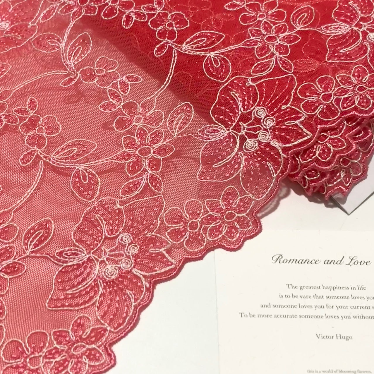 FREEDOMBEAUTY | Spot Heavy Industry Bilateral Embroidery Dark Pink Elastic Mesh Lace Accessories Apparel Design