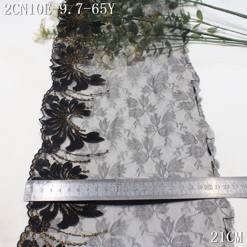 FREEDOMBEAUTY | Black light lace mesh gold thread floral embroidered lace, vintage clothing cheongsam lace accessories