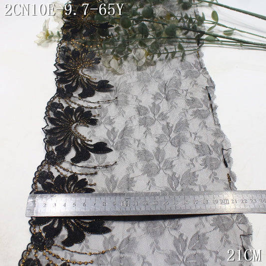 FREEDOMBEAUTY | Black light lace mesh gold thread floral embroidered lace, vintage clothing cheongsam lace accessories