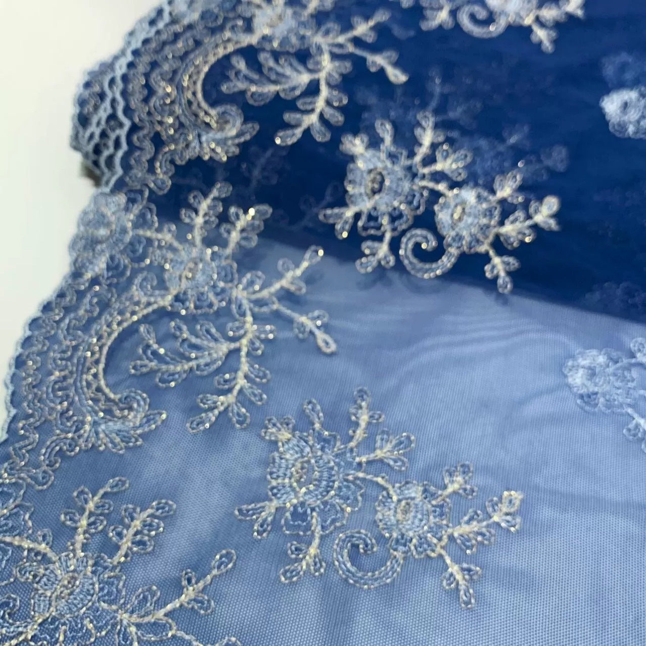 FREEDOMBEAUTY | In stock, double-sided heavy industry silver thread elastic mesh embroidery lace accessories decorative fabric design DIY clothing