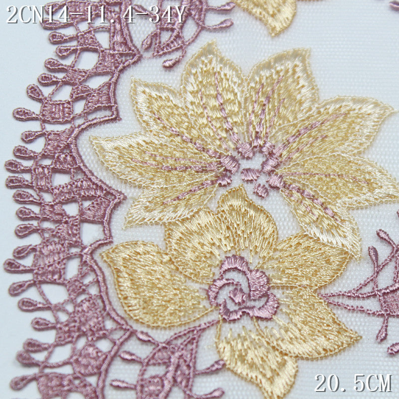 FREEDOMBEAUTY | [1Pack] Gentle gold-pink flower mesh water-soluble embroidery lace, cheongsam wedding dress skirt lace lace accessories