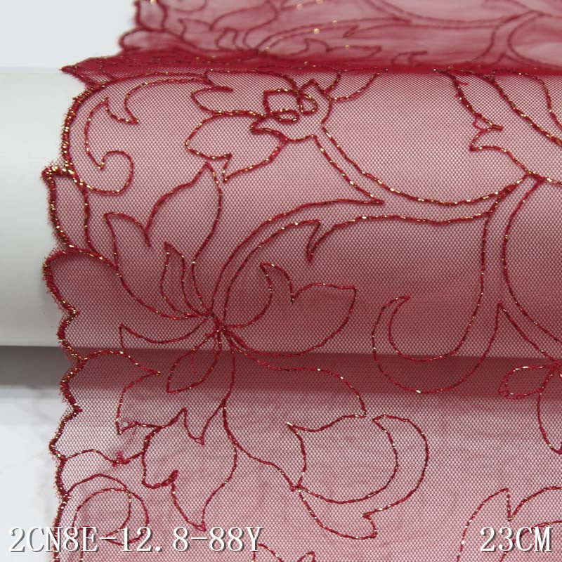 FREEDOMBEAUTY | Red mesh silver thread pattern embroidery lace 23cm clothing home textile home lace lace accessories