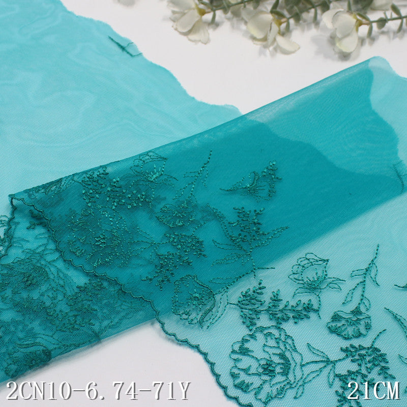 FREEDOMBEAUTY | Green bamboo mesh embroidery lace retro simple flower cluster, middle-aged women's clothing home textile lace accessories