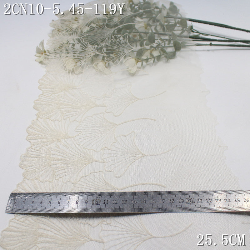 【1Pack】-Freedombeauty | Light apricot mesh simple style unilateral ginkgo biloba pattern embroidery lace 25.5cm clothing accessories lace