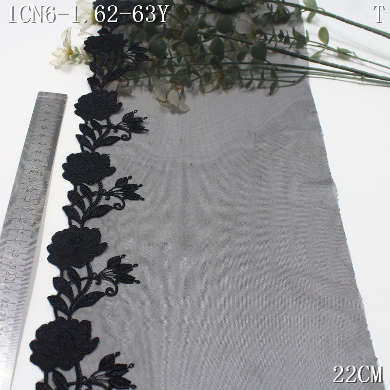 FREEDOMBEAUTY | Modern Black Mesh Bilateral Fabric Flower Embroidery Lace 26cm Light Transparent Women's Home Textile Accessories