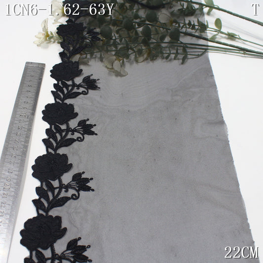 FREEDOMBEAUTY | Modern Black Mesh Bilateral Fabric Flower Embroidery Lace 26cm Light Transparent Women's Home Textile Accessories