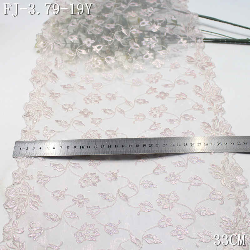 FREEDOMBEAUTY | [1Pack] Soft mist light color gold flash bronzing flower mesh embroidery lace, wedding dress dress lace accessories DIY