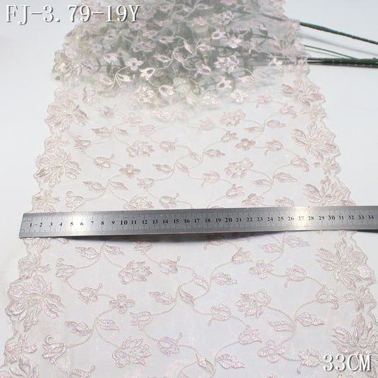 FREEDOMBEAUTY | [1Pack] Soft mist light color gold flash bronzing flower mesh embroidery lace, wedding dress dress lace accessories DIY