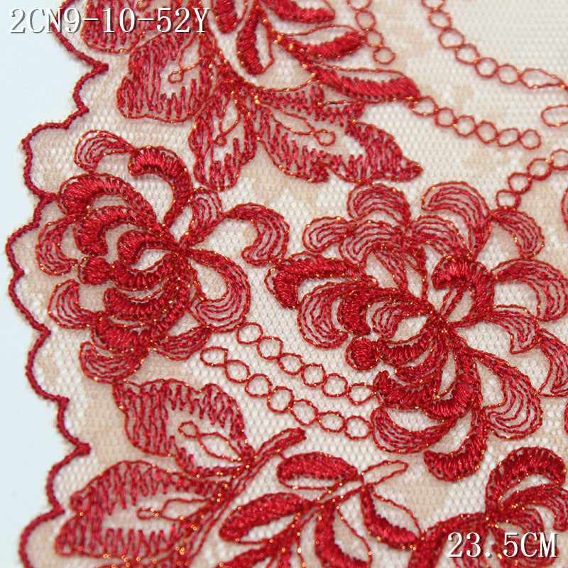 FREEDOMBEAUTY | [1Pack] Skin tone lace mesh yarn red gold thread pattern embroidery lace, Hanfu performance clothes dress up lace accessories