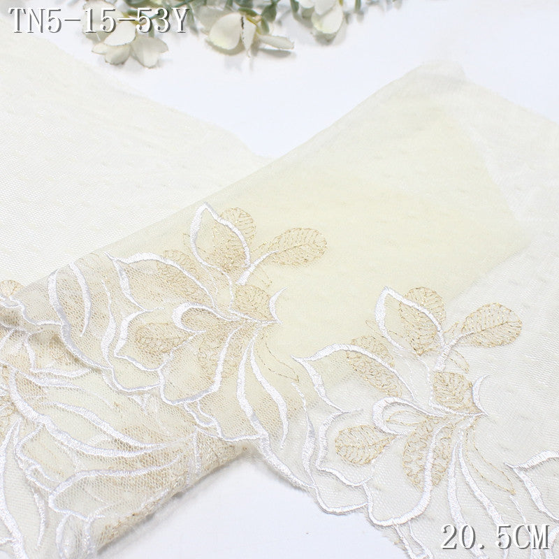 FREEDOMBEAUTY | [1Pack] Light luxury beige lace mesh gold leaf flower embroidery lace, clothing underwear dress lace accessories