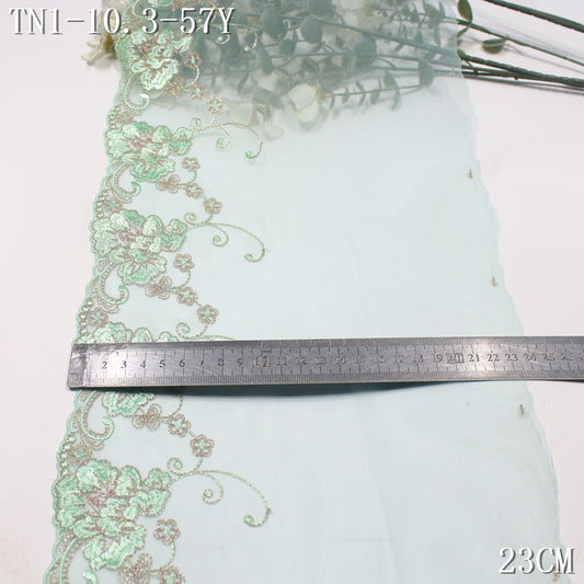 FREEDOMBEAUTY | [1Pack] Mint green mesh natural gold thread flower embroidery lace, Hanfu skirt decoration dress lace accessories