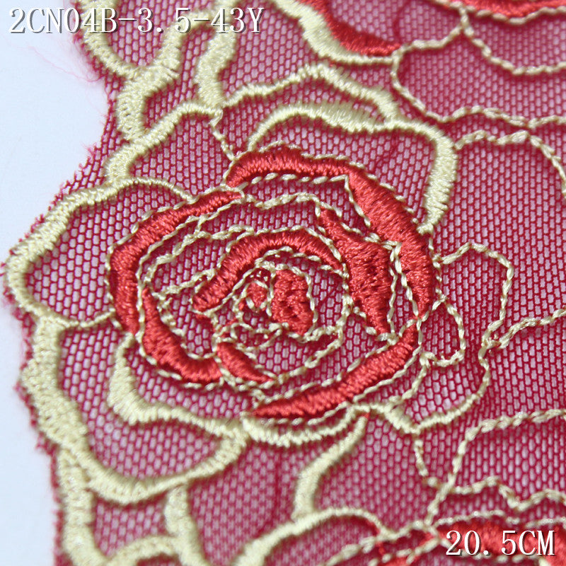 FREEDOMBEAUTY | Crimson mesh rose flower pattern embroidery lace, dress veil skirt lace accessories