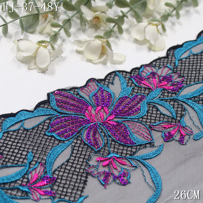 【1Pack】-Freedombeauty | European and American personalized black mesh sequins purple and blue exquisite flower embroidery 26cm erotic underwear clothing accessories