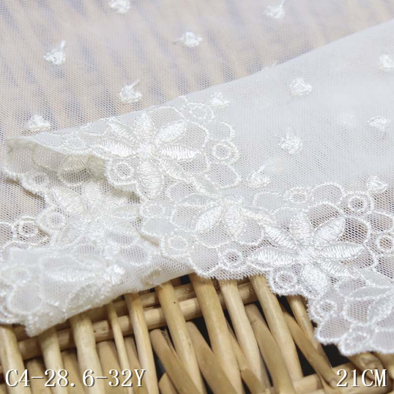 FREEDOMBEAUTY | Beige Medium Mesh Bilateral Polyester Thread Embroidery Lace, Wholesale Accessories Curtain Sofa Cushion DIY Lace
