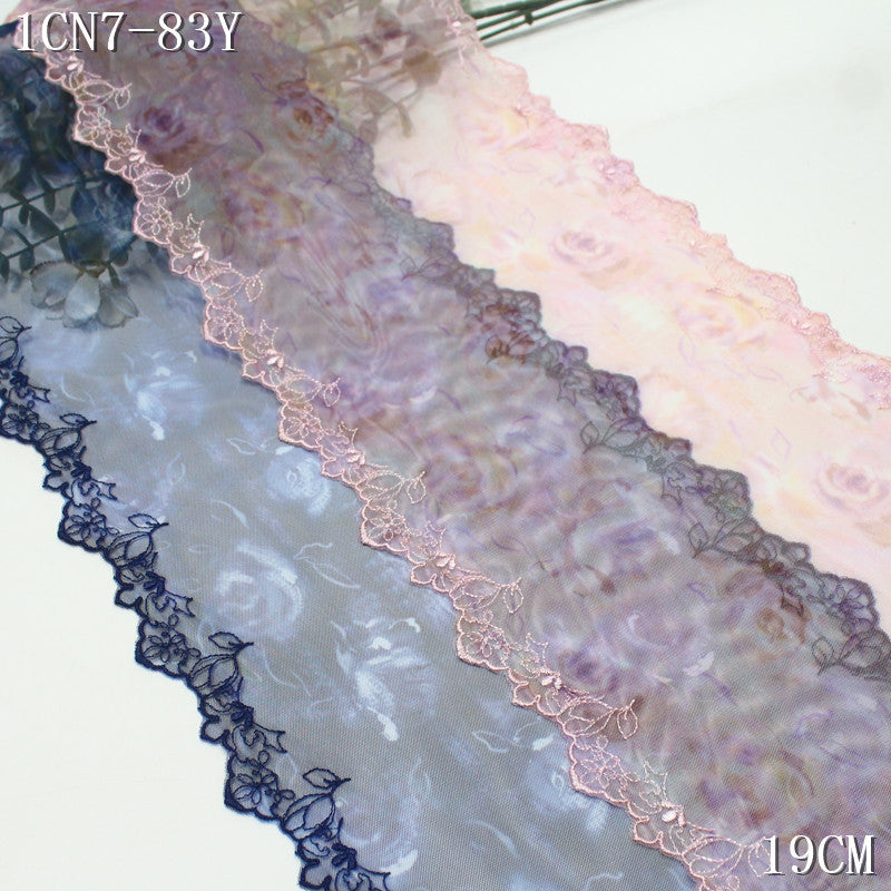 FREEDOMBEAUTY | [1Pack] Fresh printing mesh yarn bilateral flower embroidery lace 23cm skirt clothing DIY decorative lace accessories