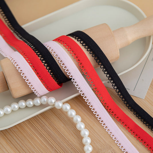 FREEDOMBEAUTY | Factory direct 1.0CM micro-elastic small pointed bud webbing, pink red black spot DIY clothing decorative belt