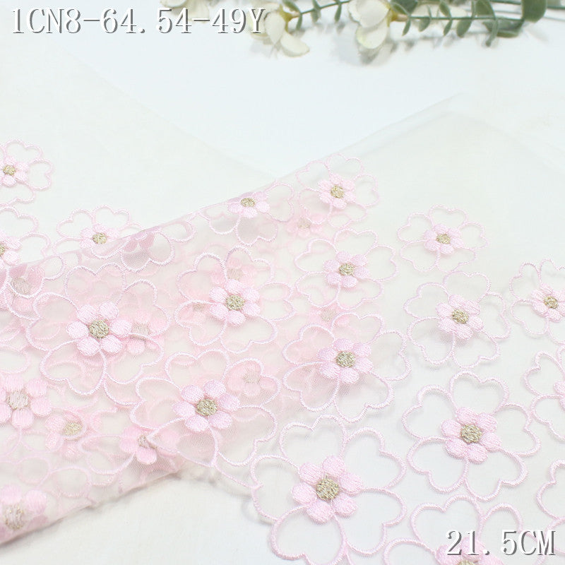 FREEDOMBEAUTY | [1pack] Japanese pink and white simple gold thread flower mesh embroidery lace, skirt handmade jewelry lace accessories