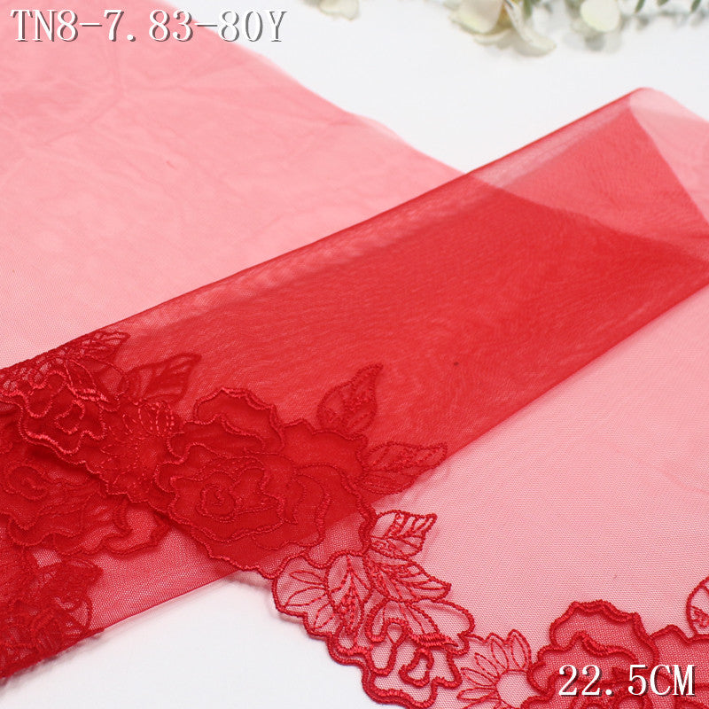 FREEDOMBEAUTY | Red rose flower light mesh embroidery lace, wedding headgear underwear lace accessories