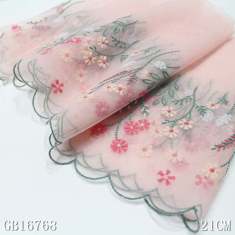 FREEDOMBEAUTY | Light pink boutique mesh yarn Japanese small flower embroidery lace 22cm small suspender skirt jewelry DIY accessories