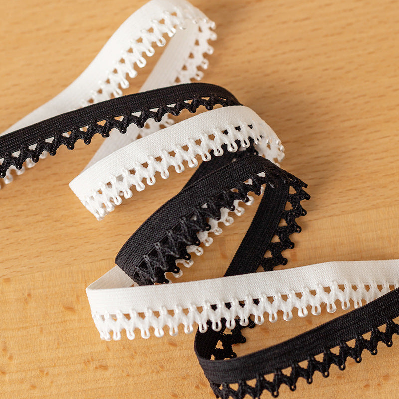 FREEDOMBEAUTY | Factory direct sales, black and white spot 1.2/1. 5CM light silk wavy tip bud nylon bud belt underwear elastic accessories