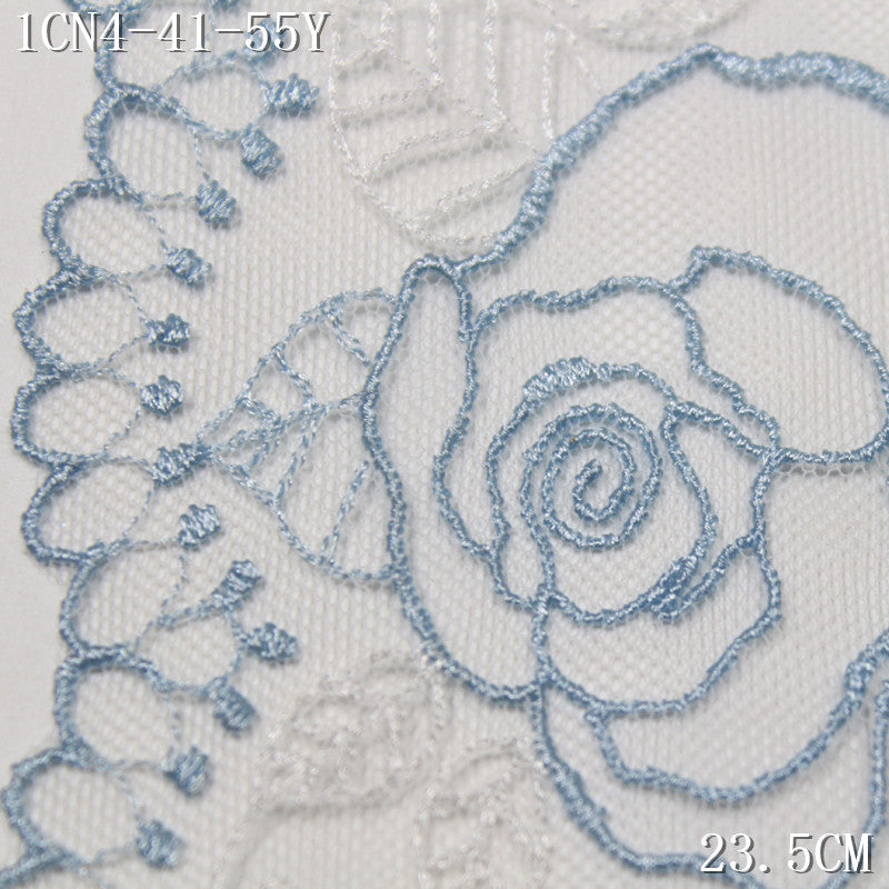 FREEDOMBEAUTY | [1Pack] Blue and white mesh embroidery lace rose flower branches and leaves, girl skirt decoration handmade lace lace accessories