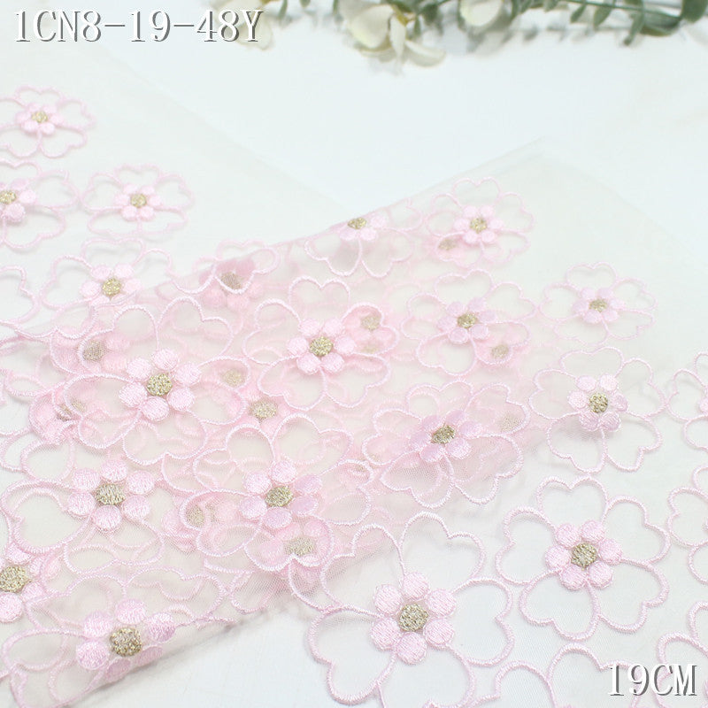 FREEDOMBEAUTY | [1pack] Japanese pink and white simple gold thread flower mesh embroidery lace, skirt handmade jewelry lace accessories