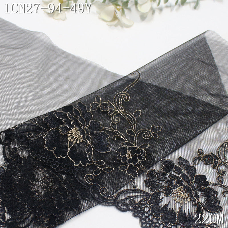 FREEDOMBEAUTY | [1Pack] Classic retro gold thread flower mesh embroidery lace, cheongsam dress underwear lace accessories DIY
