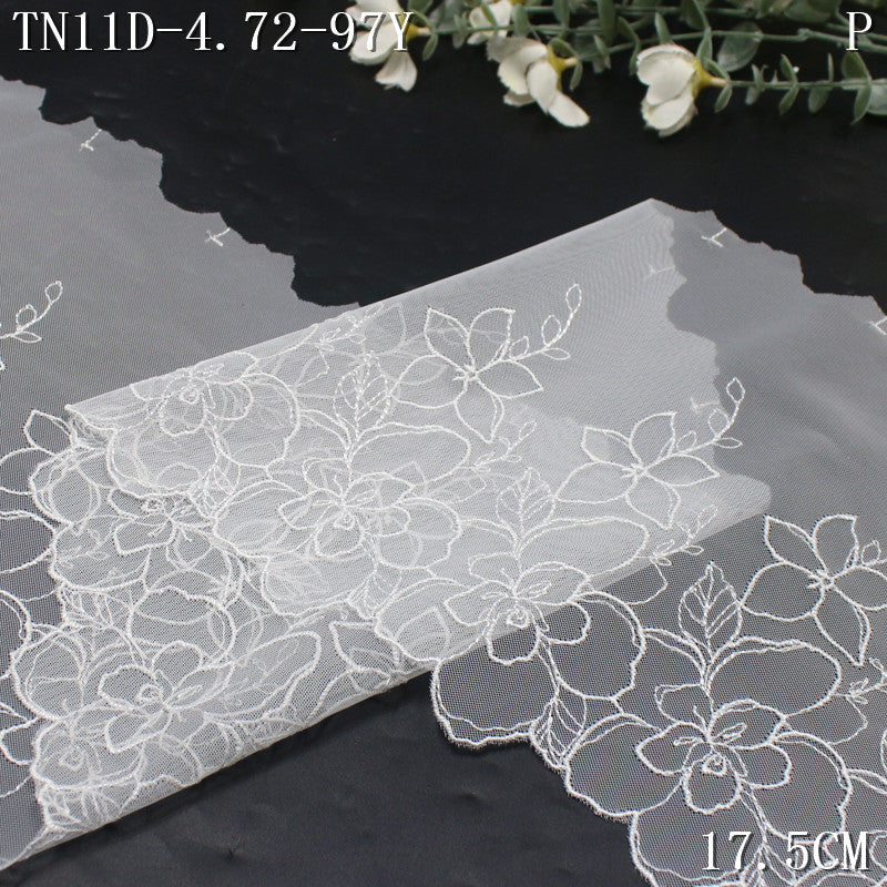 FREEDOMBEAUTY | [1pack] French simple wind bleaching white mesh yarn unilateral camellia embroidery 23cm veil jewelry clothing accessories