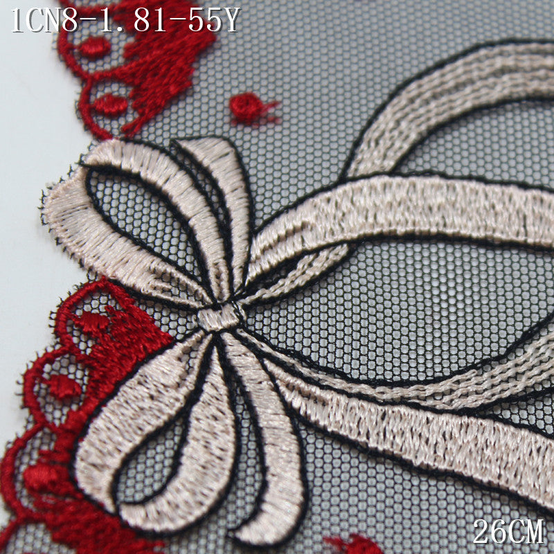 【1Pack】-Freedombeauty | Black mesh single-sided bow floral decoration party embroidery lace 26cm clothing jewelry home textile accessories